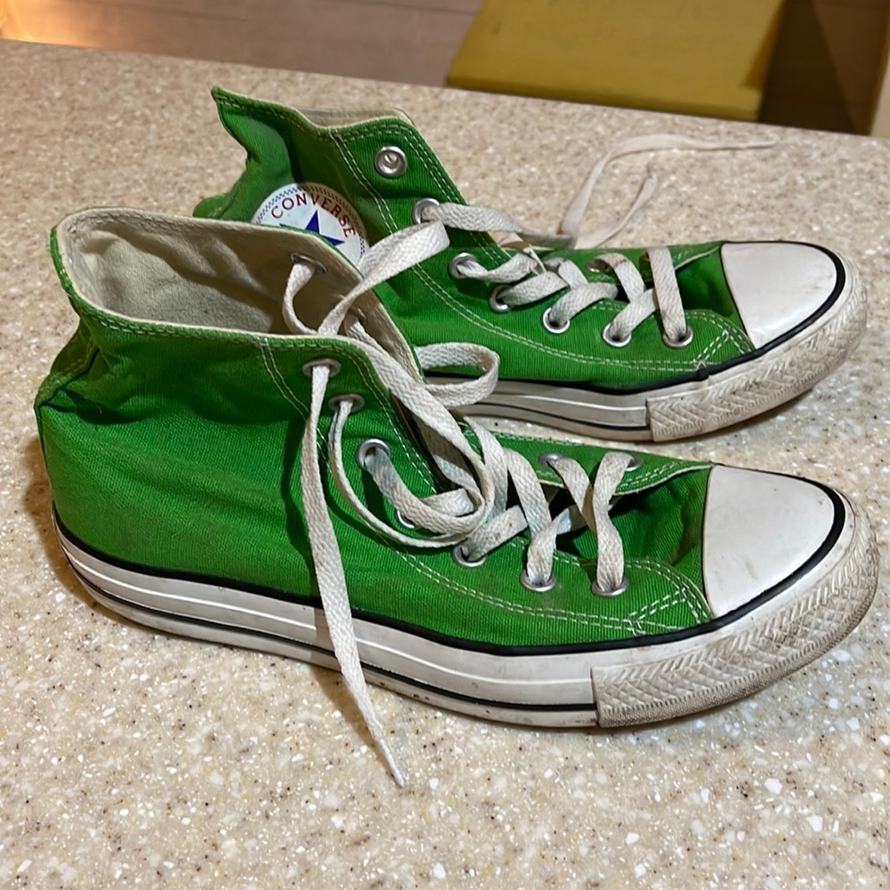 Lightly worn green high top converse - Size 8 Womens